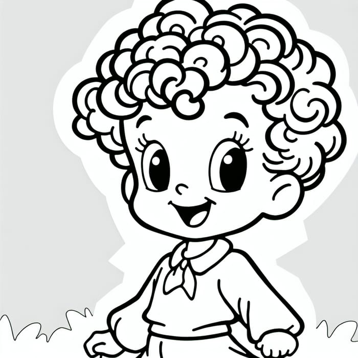 Pixar Style Coloring Page of Short Curly Hair Girl