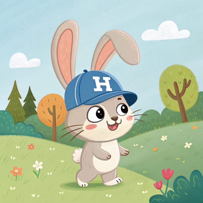 Cute Bunny Rabbit in Baseball Cap with H