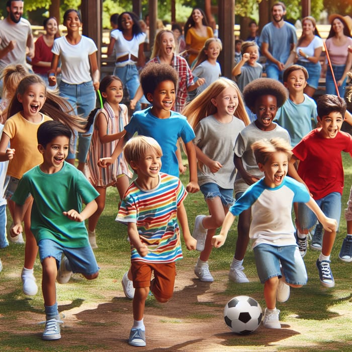 Fun and Diverse Kids Playing in Park | Lively Scene of Children Playing