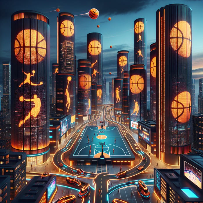 Futuristic Basketball City | Vibrant Hoop Dreams Metropolis 