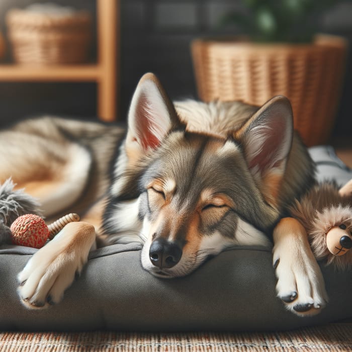 Cane Lupo Cecoslovacco Sleeping | Serene Rest on Dog Bed