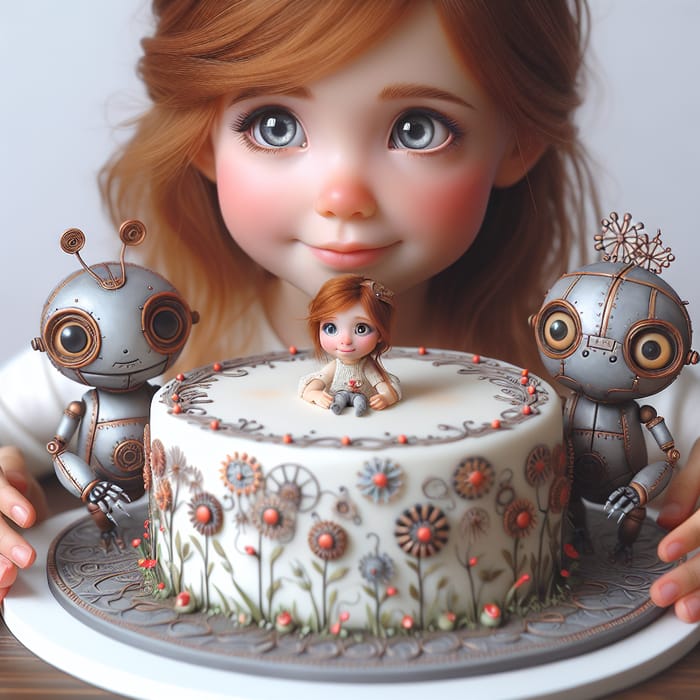 Delightful Girl Holding Decorative Cake with Fixies Embellishments