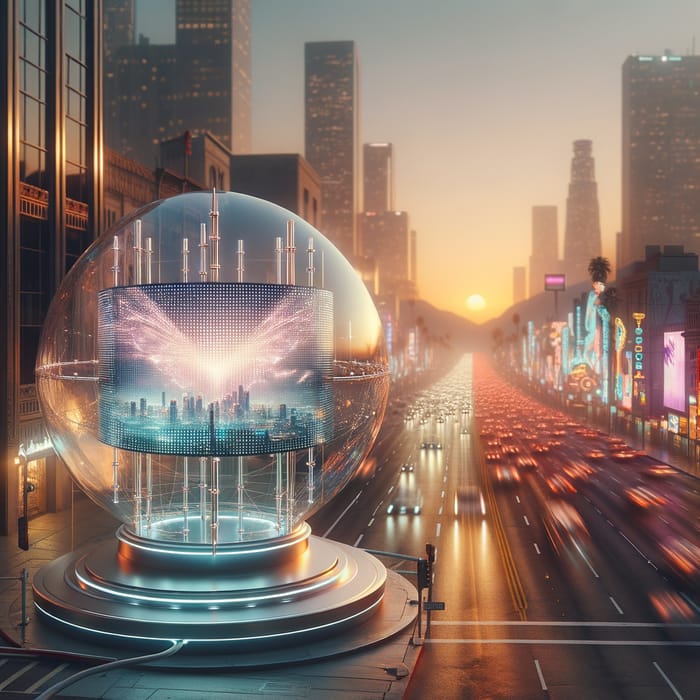 Futuristic Glass Sphere & LED Billboards in Cyberpunk City