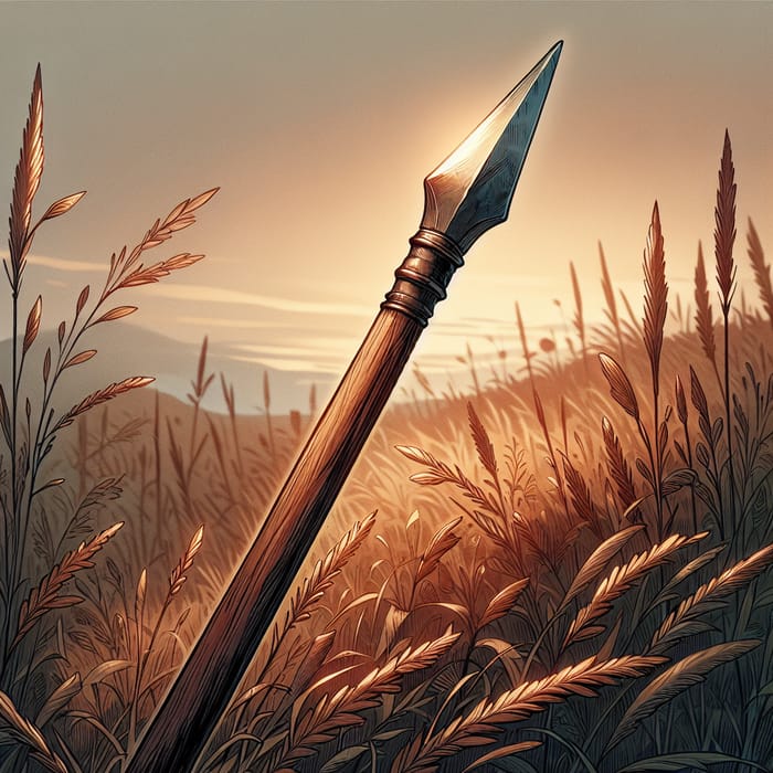 Wooden Spear in Wild Grass Field Wooden Spear in Wild Grass Field