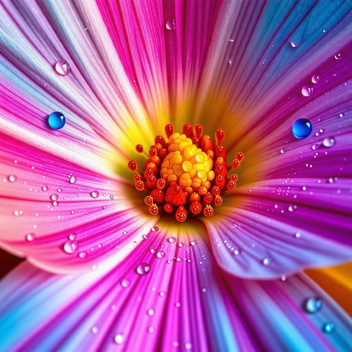 Colorful Water Droplets on Flower Petals - Macro Photography