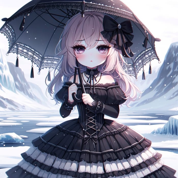 Elegant Gothic Anime Woman in Arctic Tundra | Dramatic Character Art