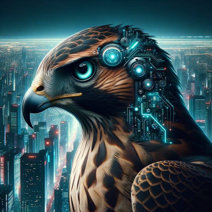 Cybernetic Hawk with Microchip: Futuristic Cyberpunk Symbol