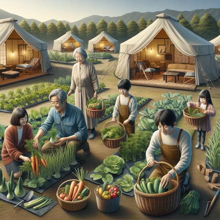 Harvesting Fun: Japanese Family at a Glamping Farm