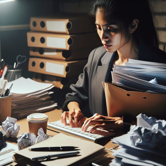 Untidy Employee In Busy Office