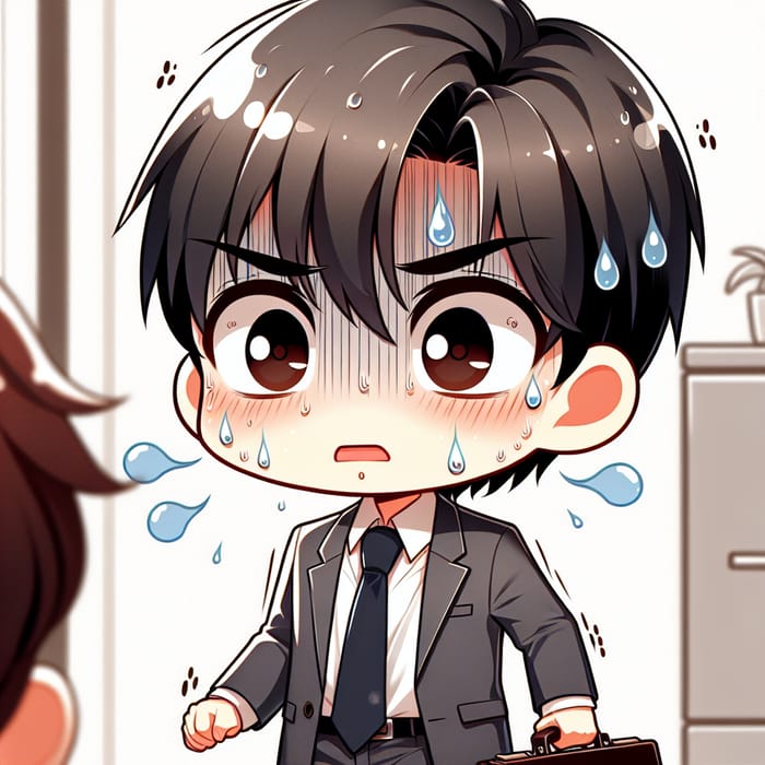 Chibi Anime - Exasperated South Asian Salaryman Illustration