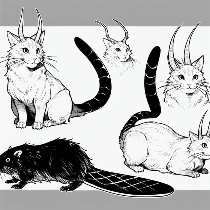 Anime Cat Sketch with Horns and Beaver Tail