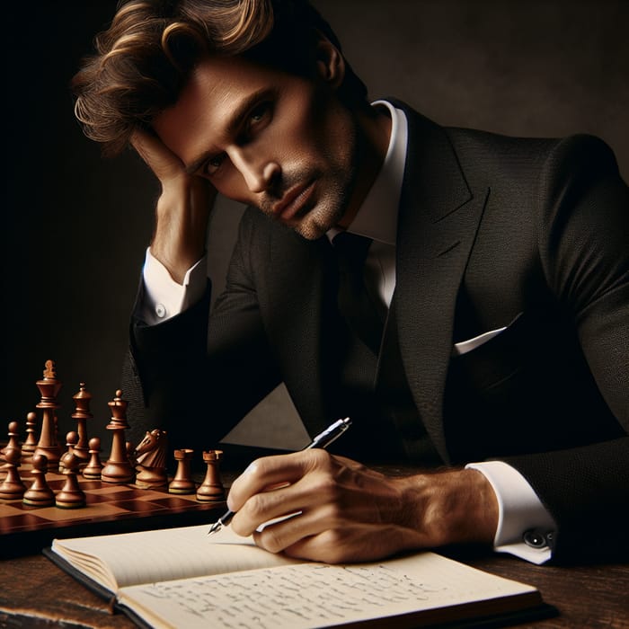 Sophisticated Sicilian Defense Chess Player in Contemplative Pose