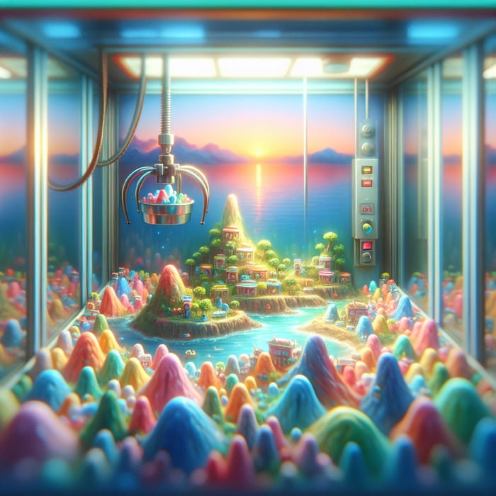 Dreamlike Island Claw Machine | Whimsical Fantasy Art