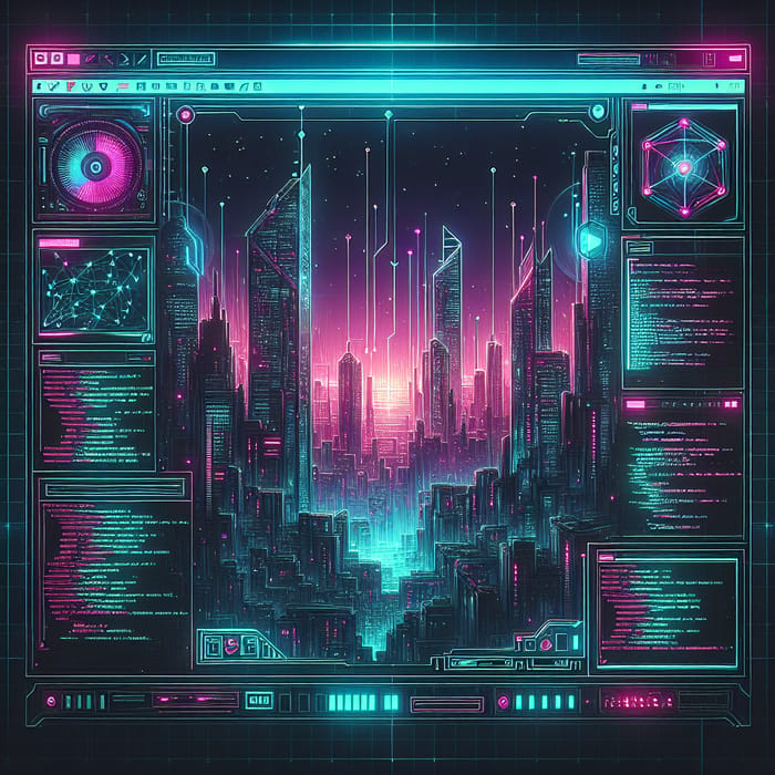 Futuristic Cyberpunk OS Interface: Neon Tech Environment