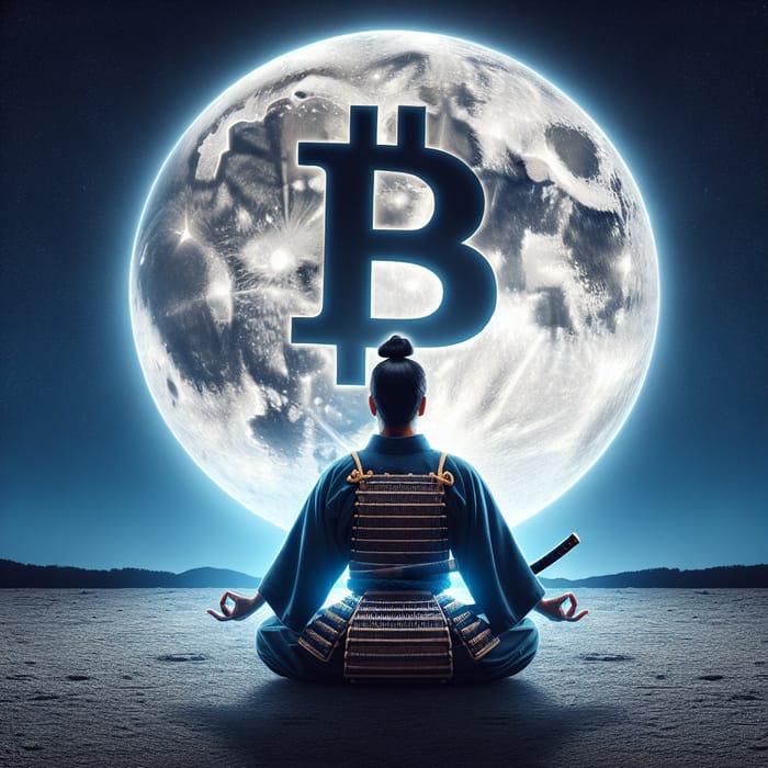 Samurai Meditating Under a Bitcoin Moon