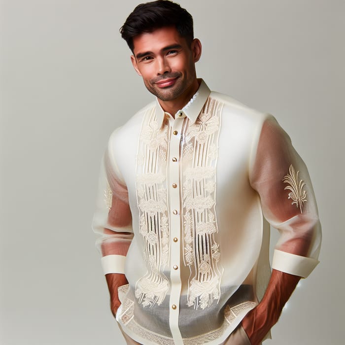 Hispanic Man Donning Barong Tagalog - Traditional Filipino Attire