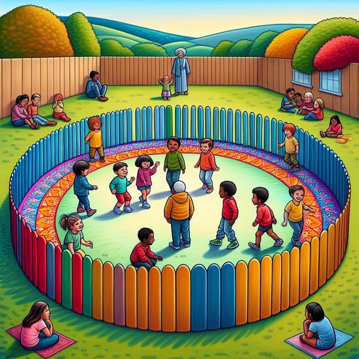 Diverse Children Playing Within Colorful Boundary Circle