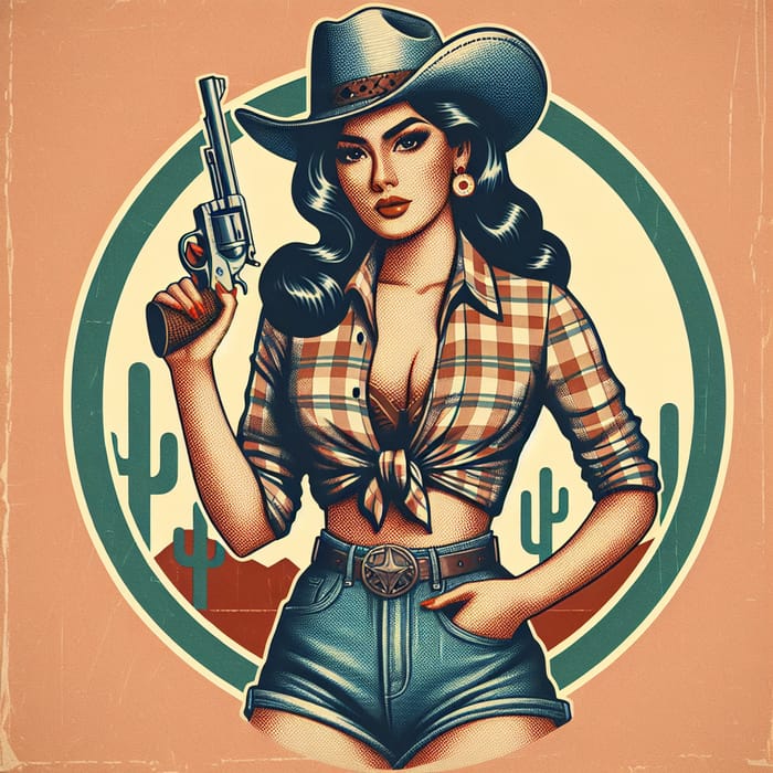 Pin-Up Cowgirl: Vintage Illustration of a South Asian Icon