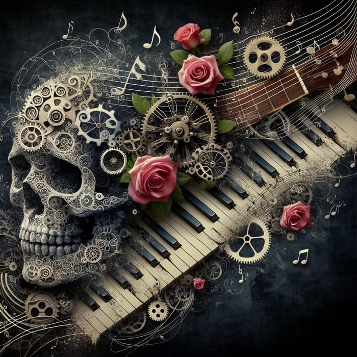 Musical Harmony: Skull, Gears & Roses Artwork