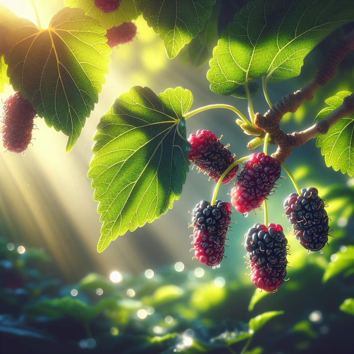 Peaceful Mulberry Tree Laden with Ripe Berries