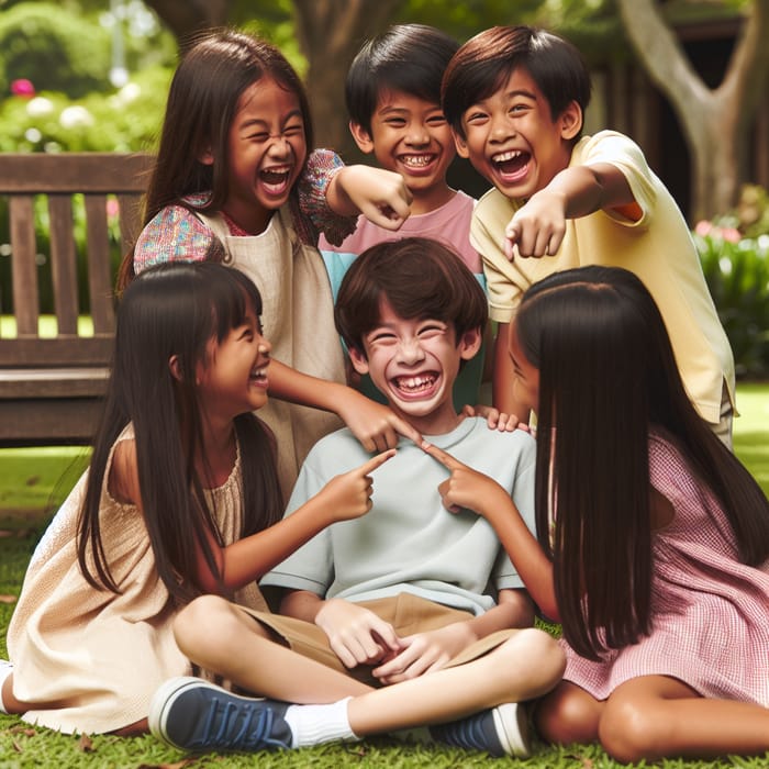 Joyful Scene of Indian Kids Teasing Boy in Playful Park Setting