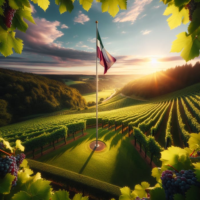 Serene Vineyard Sunset Flag View