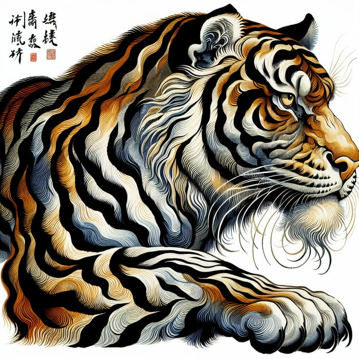 Vibrant Tiger Painting in Traditional Chinese Art Style