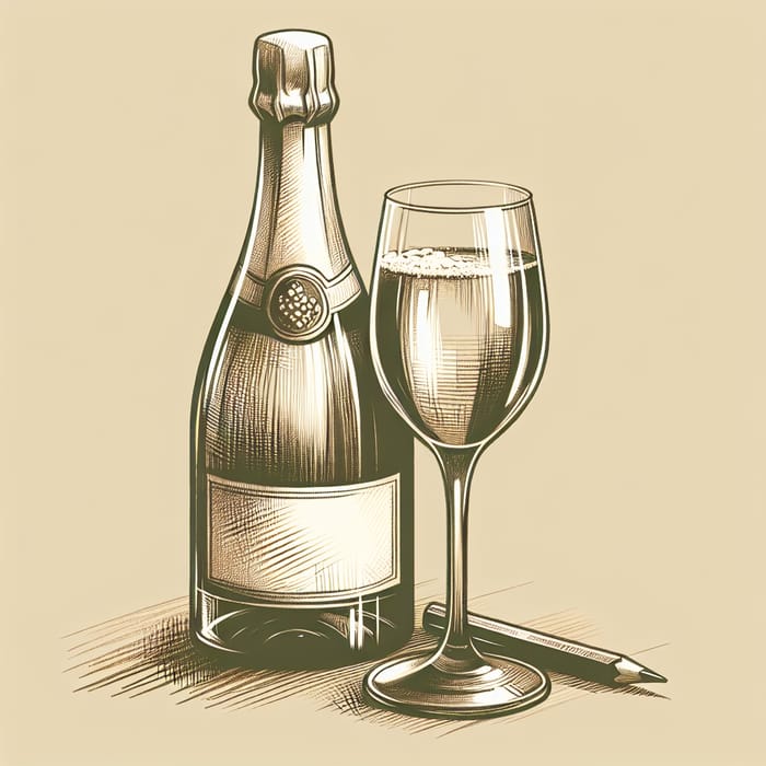 Champagne Bottle and Glass Sketch Artwork