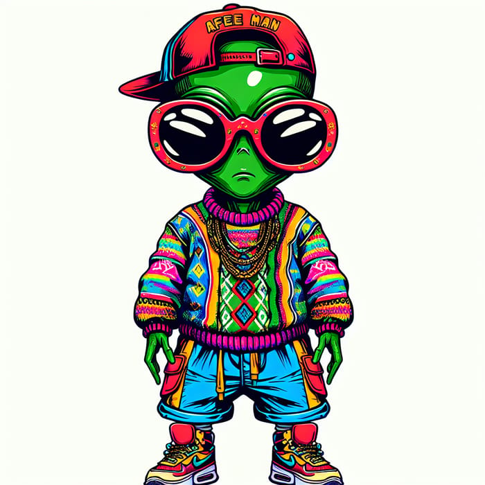 Fashionable Alien in Bad Bunny-Inspired Streetwear