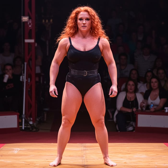 Circus Strongwoman with Wavy Orange Hair