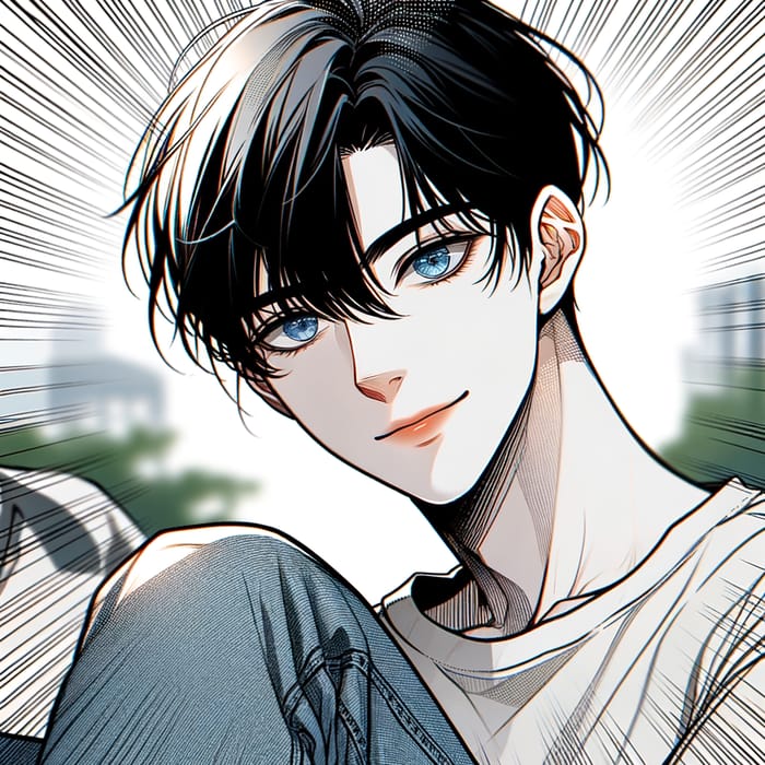 Handsome Korean Teenager in Manhwa Style Drawing