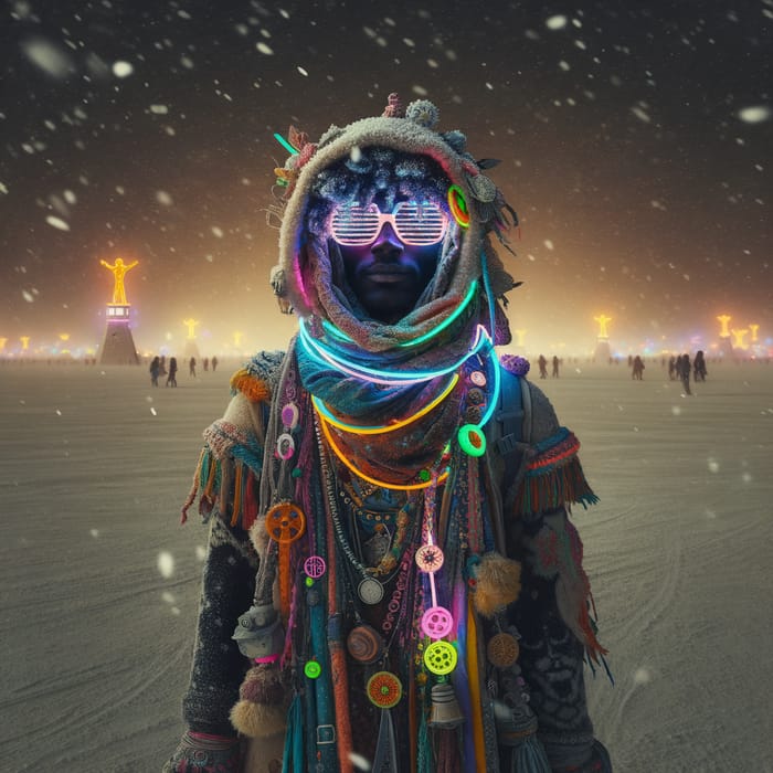 Burning Man Snowy Darkness Scene Burning Man Snowy Darkness Scene
