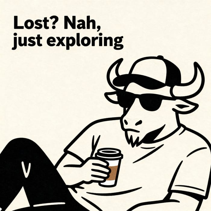 Chill Minotaur T-Shirt Design with Coffee & Shades Chill Minotaur T-Shirt Design with Coffee & Shades