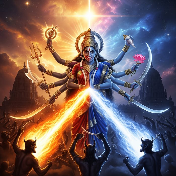 Divine Goddess Artwork: Cosmic Balance & Power Divine Goddess Artwork: Cosmic Balance & Power