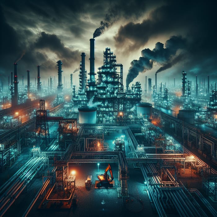 Dystopian Petroleum Refinery: A Cyberpunk Vision