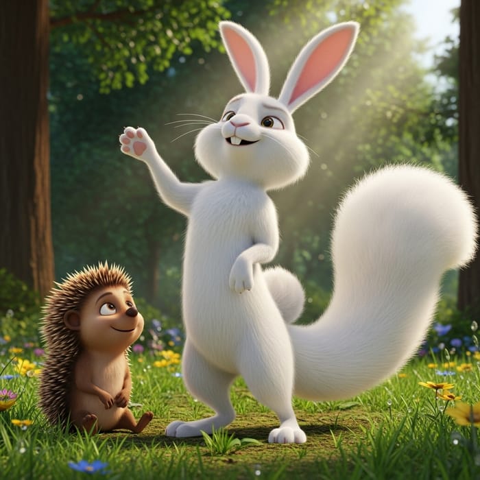 Proud White Rabbit & Friendly Hedgehog in 3D Art Proud White Rabbit & Friendly Hedgehog in 3D Art