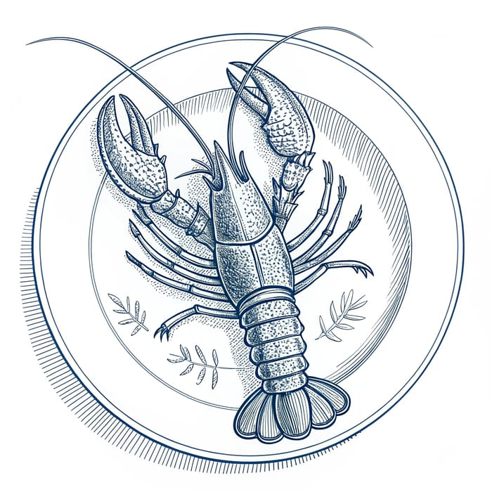 Line Art of Lobster Served on a Plate