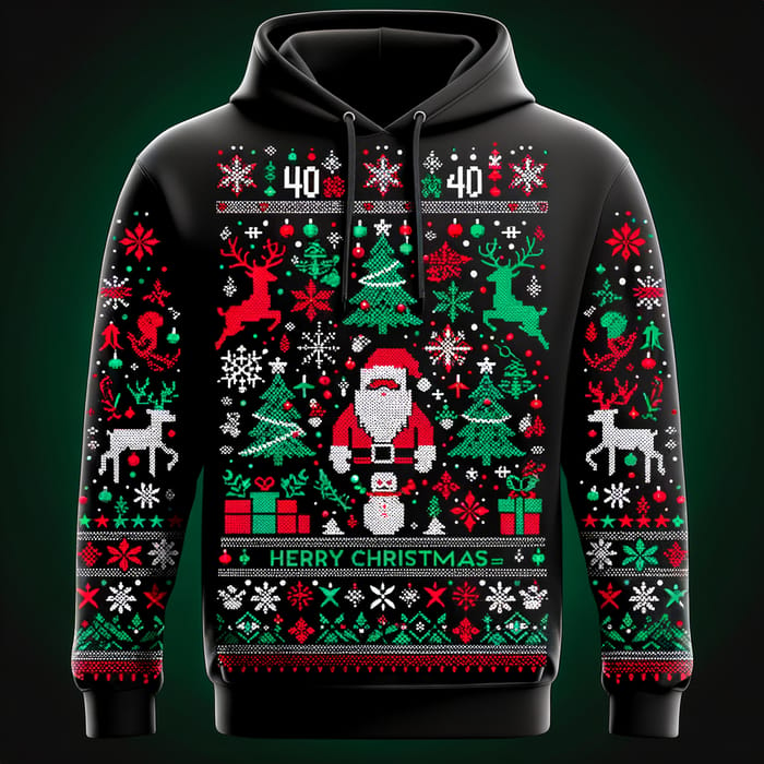 Christmas Hoodie Design with Festive Red, Green & Gold Elements