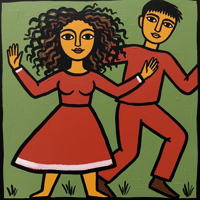 Primitive Art Depiction of Beautiful Curly-Haired Girl Primitive Art Depiction of Beautiful Curly-Haired Girl