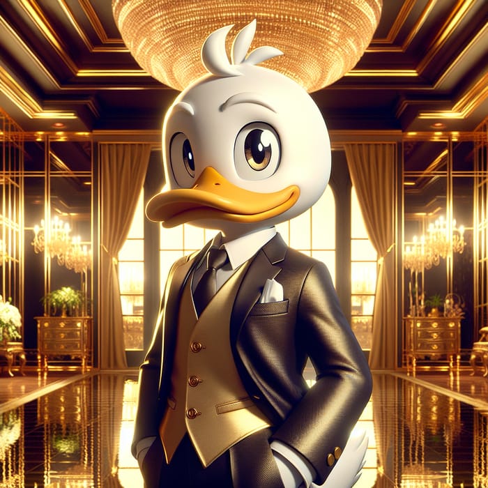 Dapper Anime White Duck in Elegant Gold Room