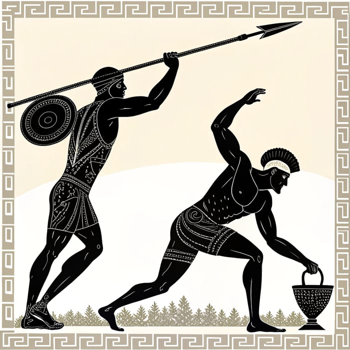 Greek Art Silhouette: Javelin Throw with a Shovel