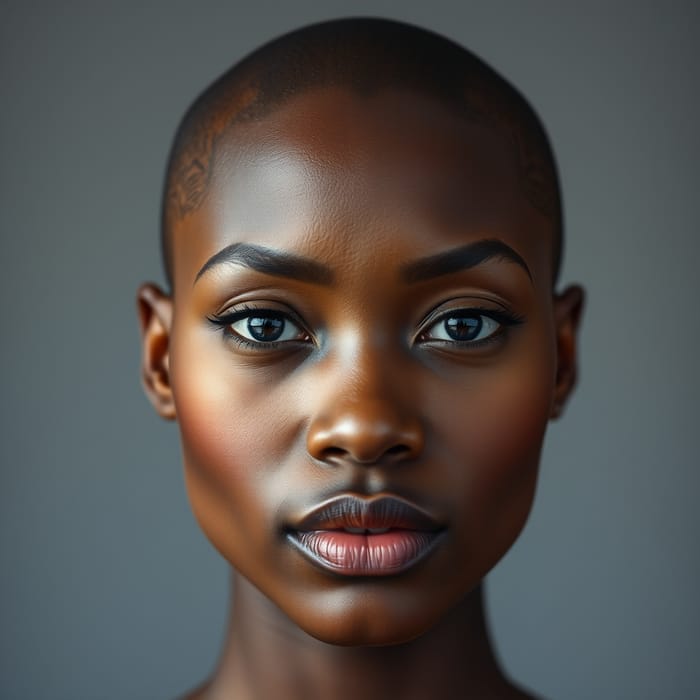 Stunning Bald Black Woman with Almond-Shaped Eyes