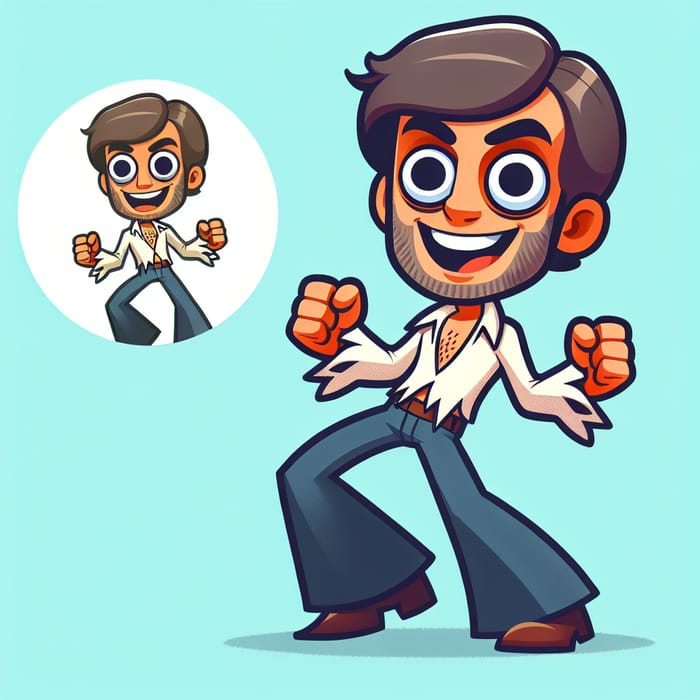 Crazyman: Wild-Eyed Cartoon Character Dancing in Bell-Bottom Trousers