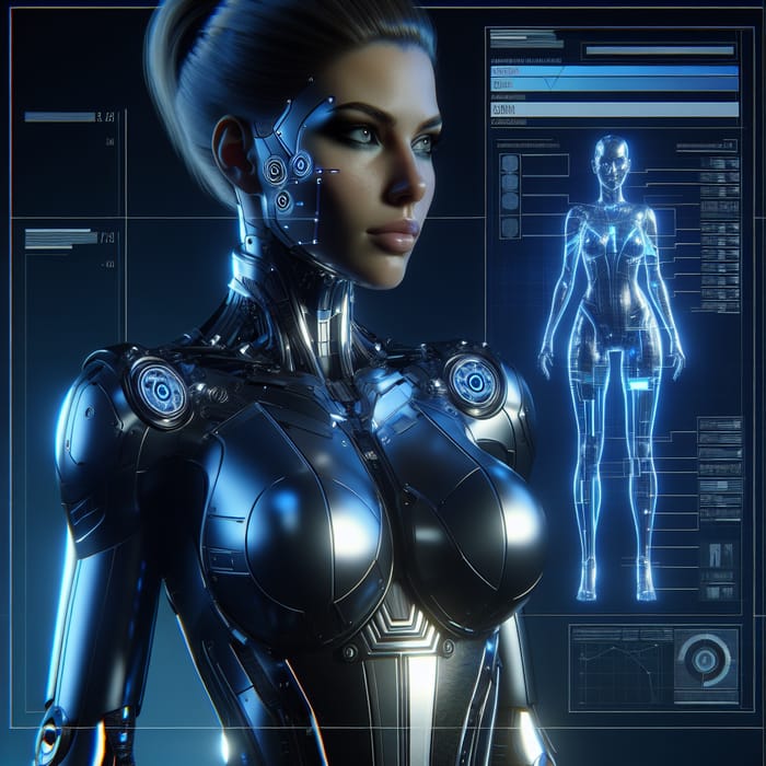 Futuristic Female Cyborg Scene with Intense Expression