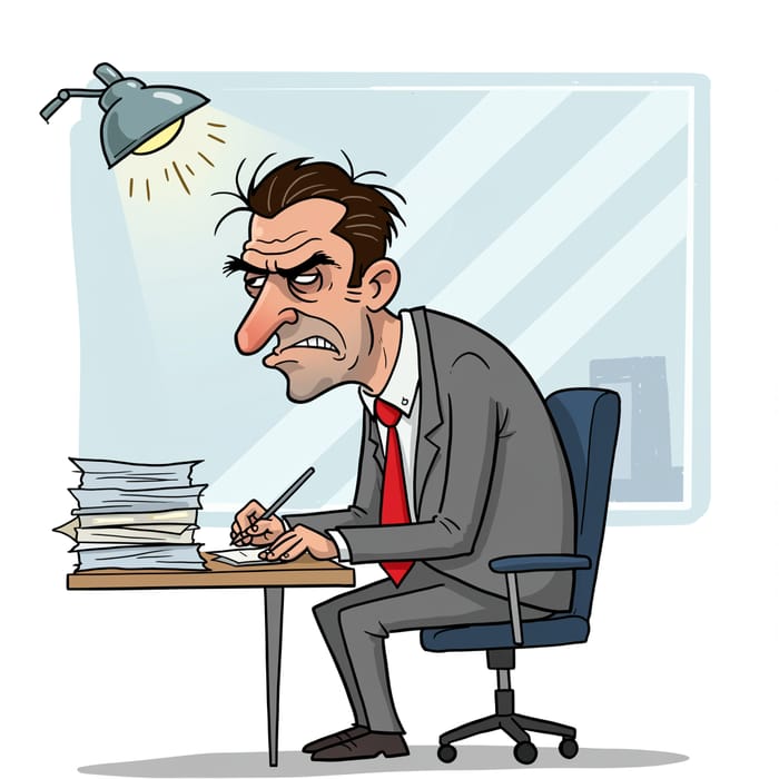 Cartoon of a Grumpy Office Worker