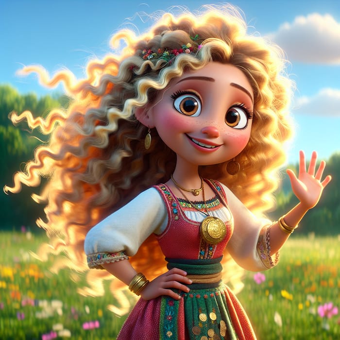 Animated Gypsy Girl with Blonde Curly Hair