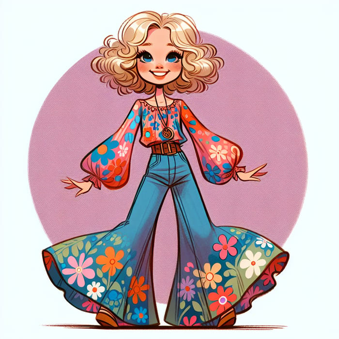 Animated Hippy Girl with Blond Curly Hair