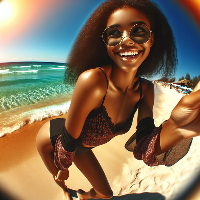 Captivating Summer Beach Scene Featuring a Black Teenage Girl