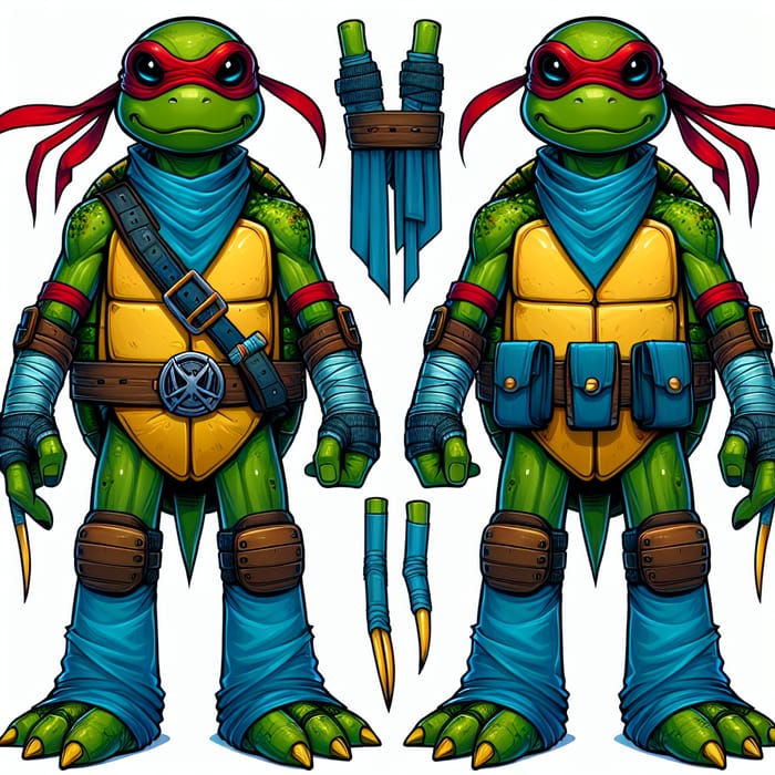 Mutant Red-Eared Slider Turtle - Lime Green Skin, Mustard Yellow Plastron, Blue Bandana