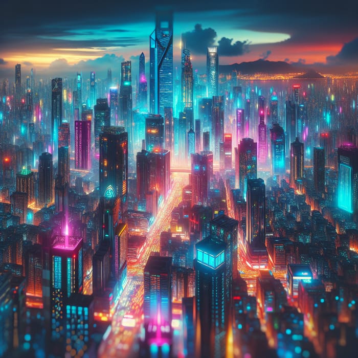 Futuristic Cyberpunk City Night: Neon Lights & Vibrant Colors